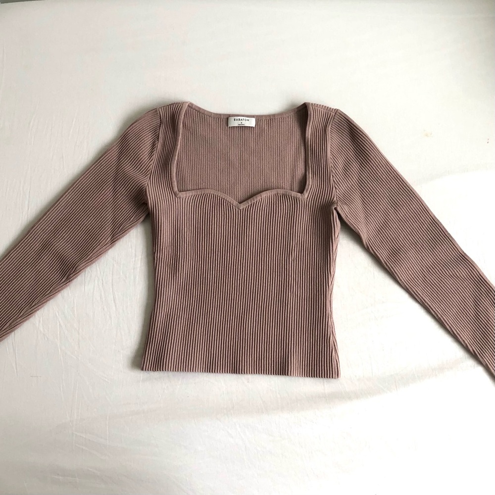 Aritzia Pink Sculpt Knit Long Sleeve Top